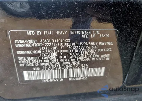 2017 Subaru Crosstrek Limited from USA, damaged, VIN JF2GPANC0H8222846